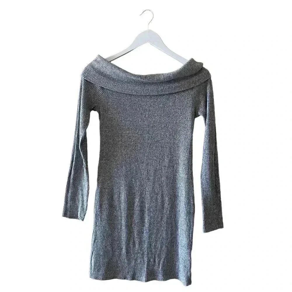 Heart & Hips Bardot neckline oversized lagenlook womens gray sweater SZ M